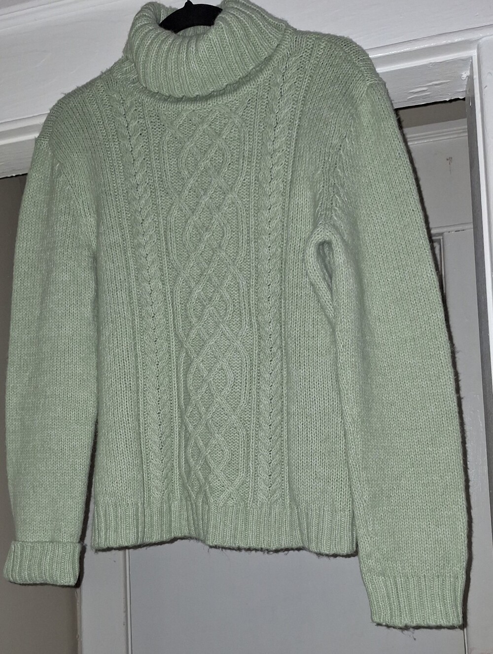 New York & Company Light Sage Green Cable Crewneck Sweater